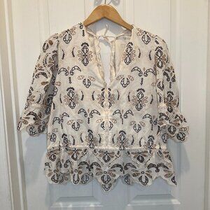 Anthropologie Puff Sleeve Embroidered Top